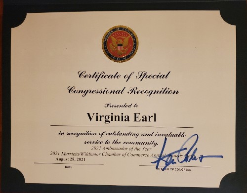Certificate of Special Congressional Recognition Award